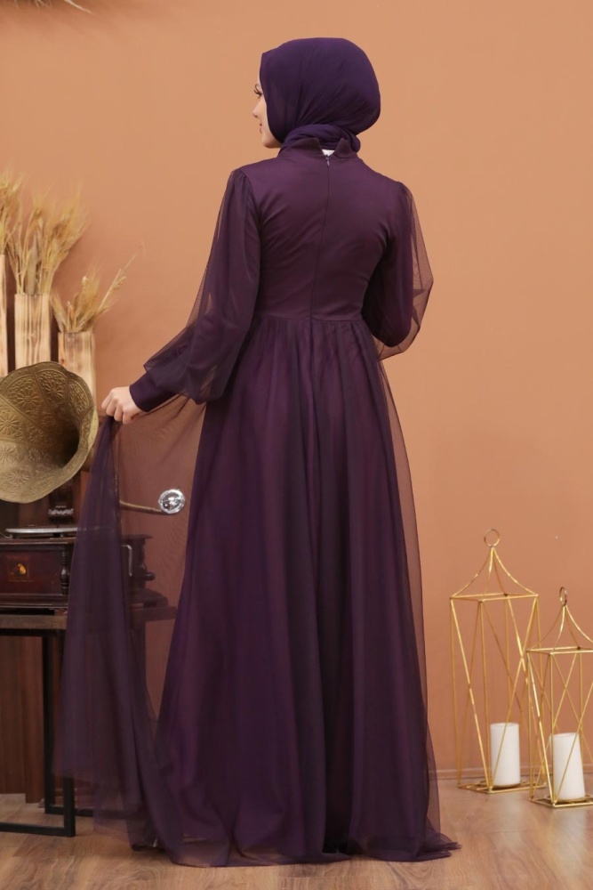 Neva Style - Plus Size Plum Color Islamic Wedding Gown 5478MU - 4