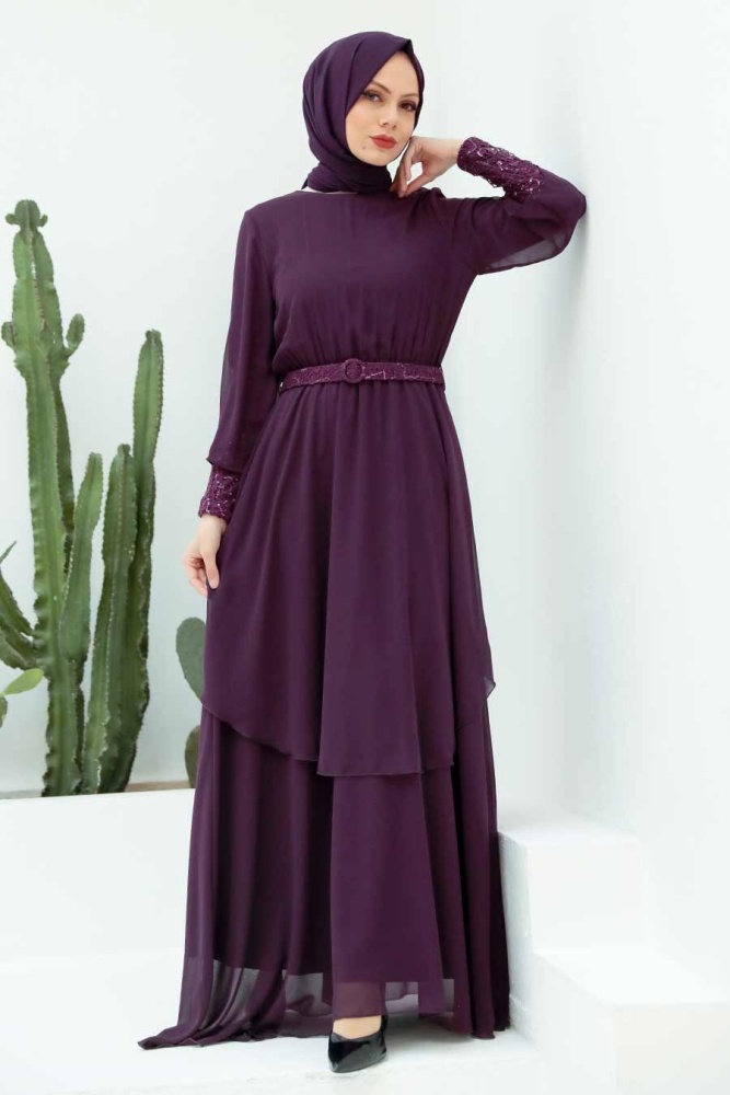 Neva Style - Modern Plum Color Muslim Fashion Wedding Dress 5489MU - 2
