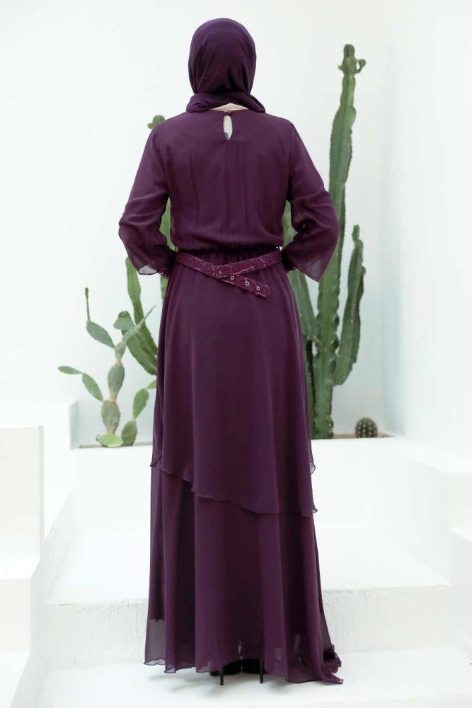 Neva Style - Modern Plum Color Muslim Fashion Wedding Dress 5489MU - 3