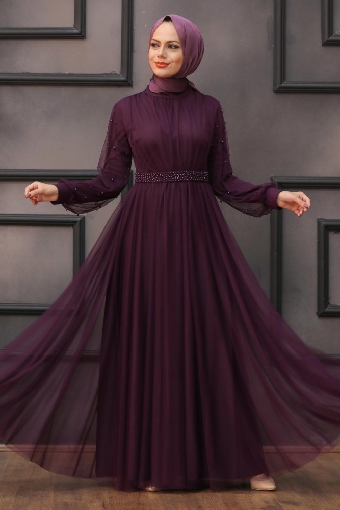 Neva Style - Modern Plum Color Islamic Clothing Evening Gown 5514MU - 1