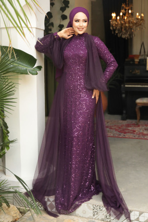 Neva Style - Stylish Plum Color Islamic Prom Dress 55190MU - 2