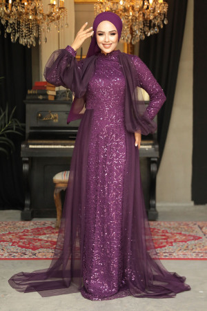 Neva Style - Stylish Plum Color Islamic Prom Dress 55190MU - 1