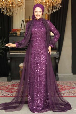 Neva Style - Stylish Plum Color Islamic Prom Dress 55190MU - 3