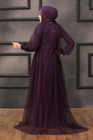 Neva Style - Stylish Plum Color Islamic Prom Dress 55190MU - Thumbnail