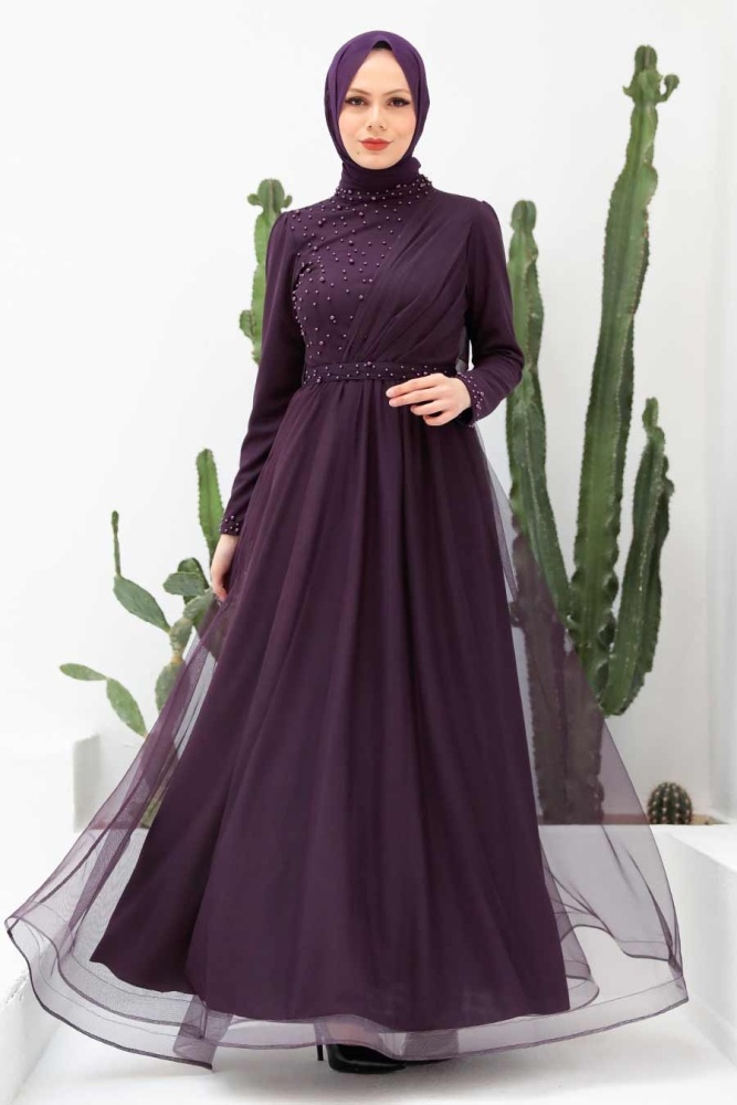 Neva Style - Plus Size Plum Color Muslim Dress 56641MU - 1