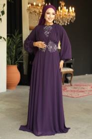 Neva Style - Elegant Plum Color Islamic Wedding Dress 9118MU - Thumbnail