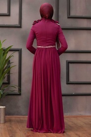 Neva Style - Long Sleeve Plum Color Islamic Wedding Gown 2061MU - Thumbnail
