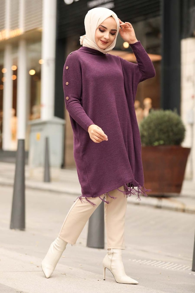 Plum Color Hijab Poncho 10100MU - 1