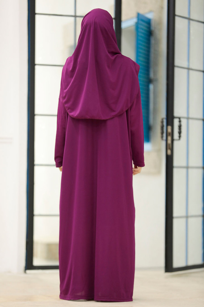 Plum Color Hijab Prayer Dress 18301MU - 2