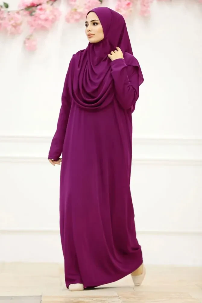 Plum Color Hijab Prayer Dress 18301MU - 1