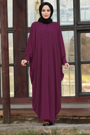 Plum Color Hijab Turkish Abaya 1723MU - 1