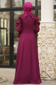 Plum Color Hijab Evening Dress 3633MU - Thumbnail