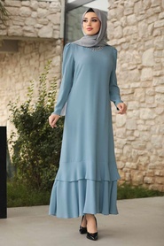 Neva Style - Elegant Blue Muslim Dress 3763M - Thumbnail