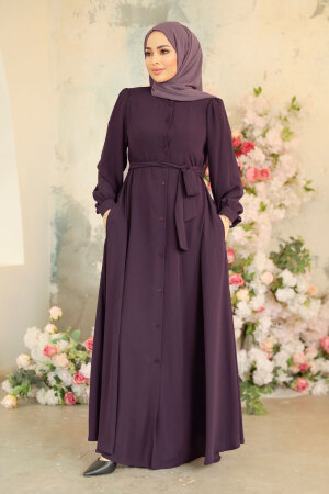 Plum Color Modest Abaya 45277MU - 1