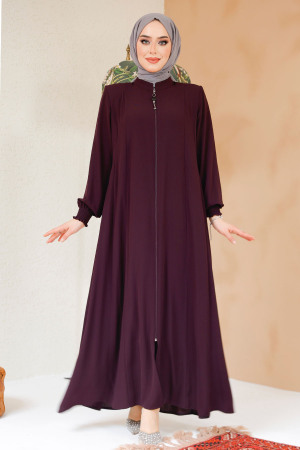 Plum Color Modest Abaya 45294MU - 1