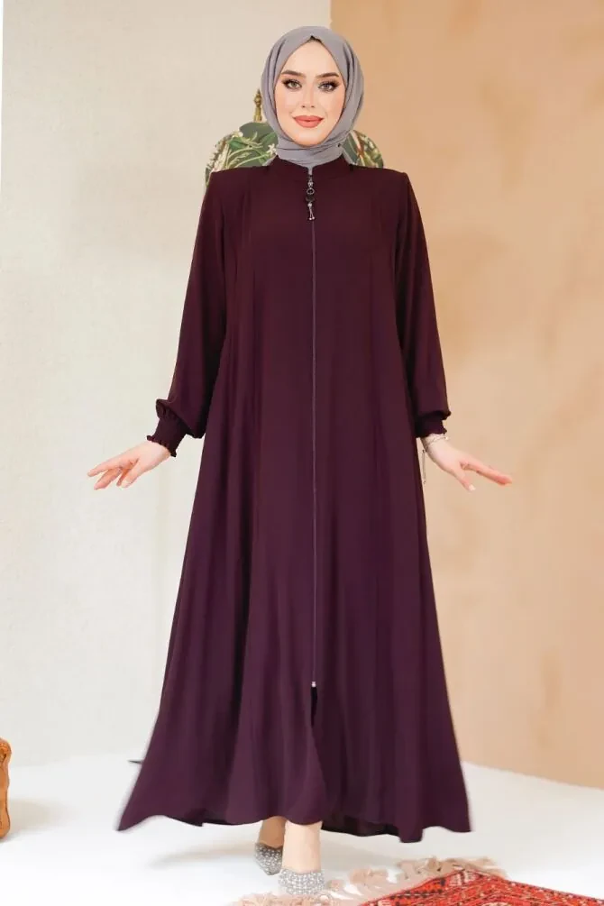 Plum Color Modest Abaya 45294MU - 1