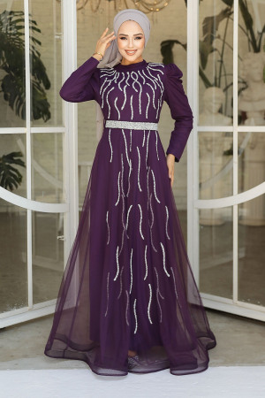 Plum Color Modest Bridesmaid Dress 51912MU - 2