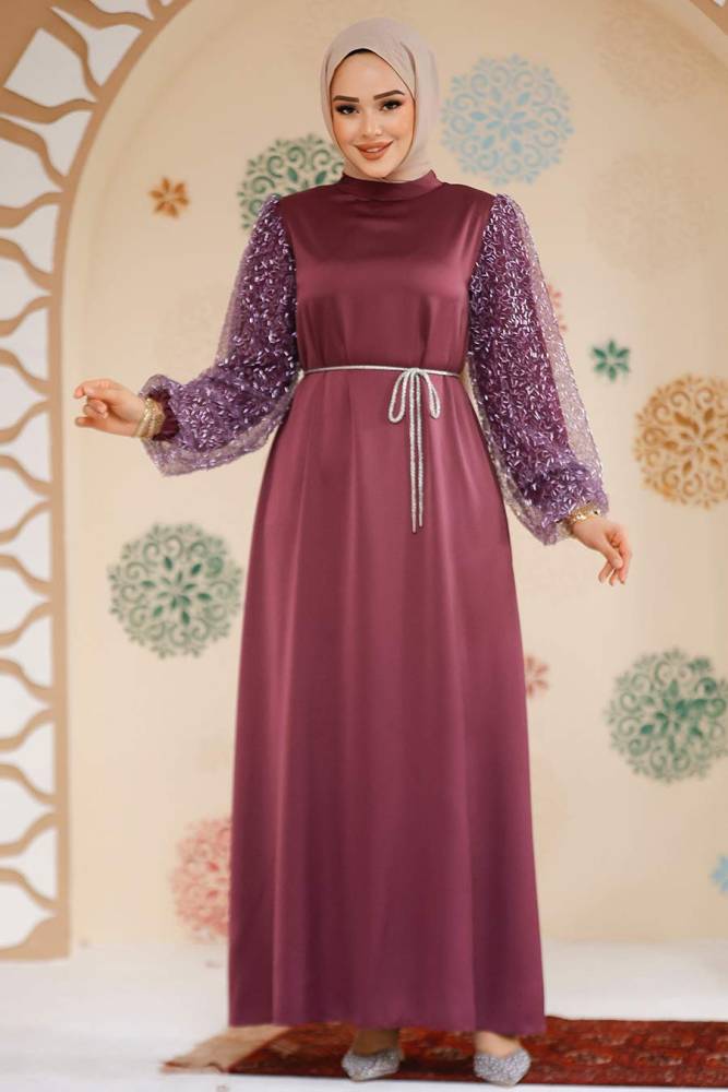 Plum Color Modest Gown 61671MU - 1