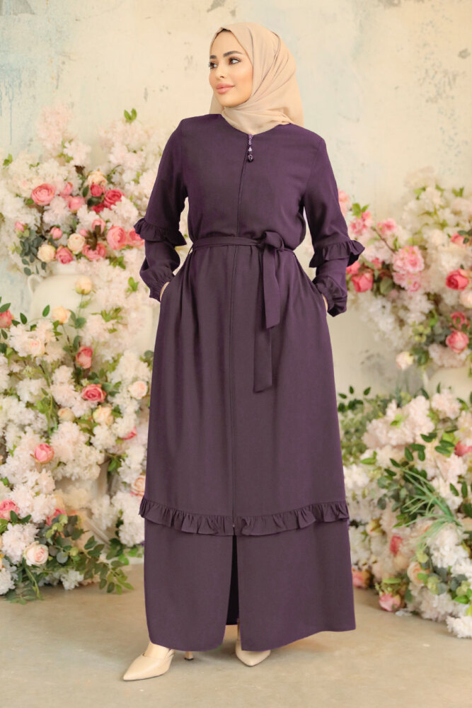 Plum Color Modest Plus Size Abaya 45278MU - 1