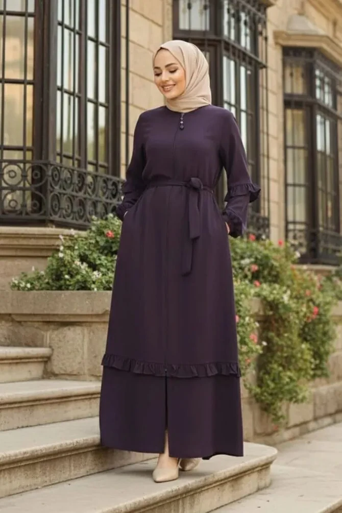 Plum Color Modest Plus Size Abaya 45278MU - 1
