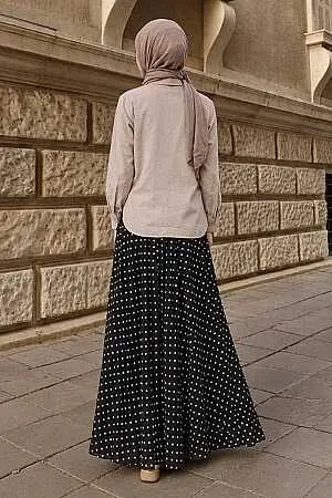 Polka-Dot Skirt-and-Shirt Black Modest Two-Piece Set 1386S - 2