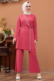 Pomegranate Flower Color Hijab Dual Suit Dress 3000NC - Thumbnail