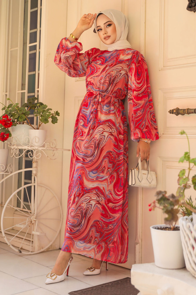Pomegranate Flower Modest Dress For Women 60991NC - 3