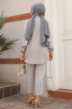 Pötikare Detaylı Gri Tesettür İkili Takım 12191GR - 3