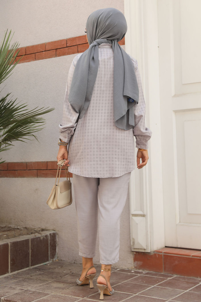 Pötikare Detaylı Gri Tesettür İkili Takım 12191GR - 3