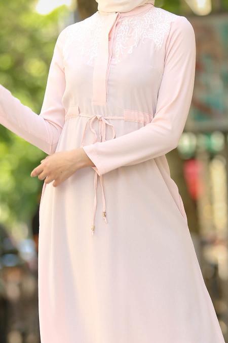 Powder Pink Hijab Dress 2196PD - 3