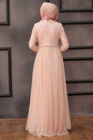 Powder Pink Hijab Evening Dress 7829PD - Thumbnail
