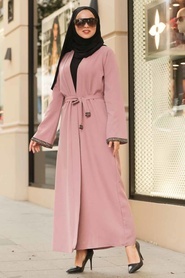 Powder Pink Hijab Coat 39080PD - Thumbnail
