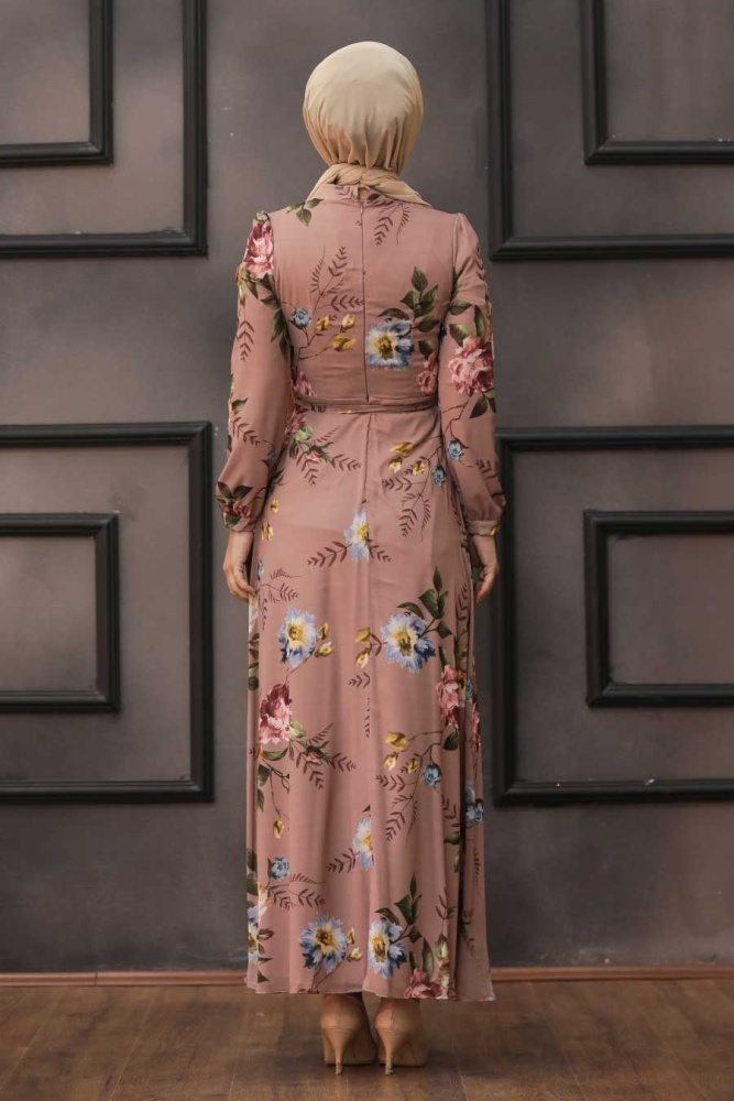 Powder Pink Hijab Daily Dress 81545PD - 3