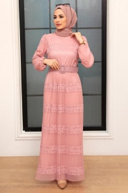 Powder Pink Hijab Dress 12240PD - Thumbnail