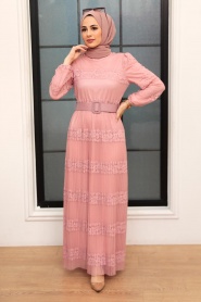 Powder Pink Hijab Dress 12240PD - Thumbnail