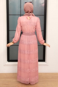 Powder Pink Hijab Dress 12240PD - Thumbnail