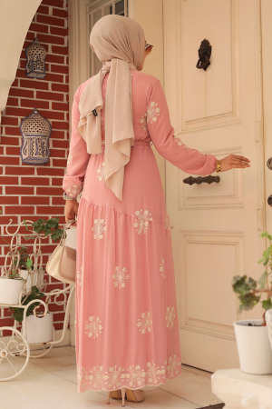 Powder Pink Hijab Dress 1332PD - 4