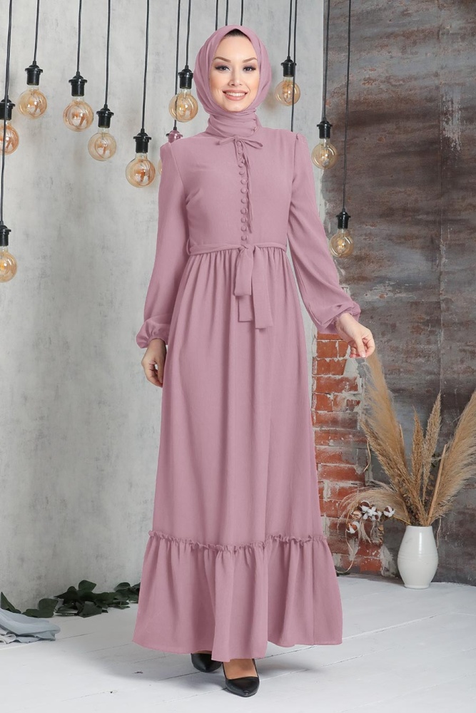 Powder Pink Hijab Dress 2767PD - 1