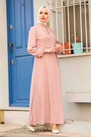 Powder Pink Hijab Dress 27909PD - Thumbnail