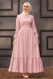 Powder Pink Hijab Dress 28480PD - Thumbnail