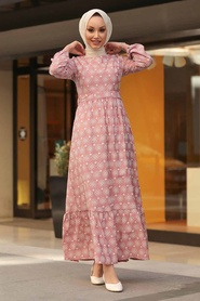Powder Pink Hijab Dress 2848PD - Thumbnail