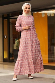 Powder Pink Hijab Dress 2848PD - Thumbnail