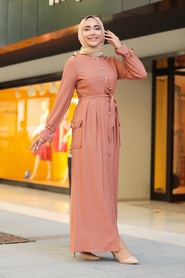 Powder Pink Hijab Dress 3335PD - Thumbnail