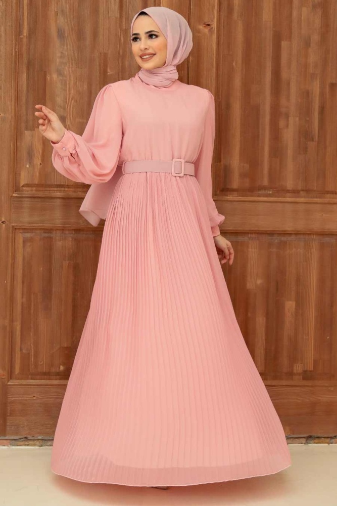 Powder Pink Hijab Dress 3358PD - 1
