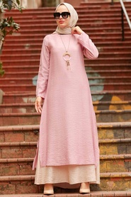 Powder Pink Hijab Dress 3366PD - Thumbnail