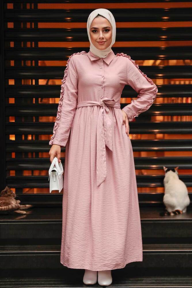 Powder Pink Hijab Dress 3434PD - 1