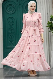 Powder Pink Hijab Dress 35720PD - Thumbnail