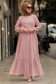 Powder Pink Hijab Dress 44690PD - Thumbnail