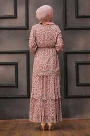 Powder Pink Hijab Dress 53470PD - Thumbnail