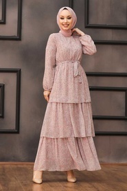 Powder Pink Hijab Dress 53471PD - Thumbnail
